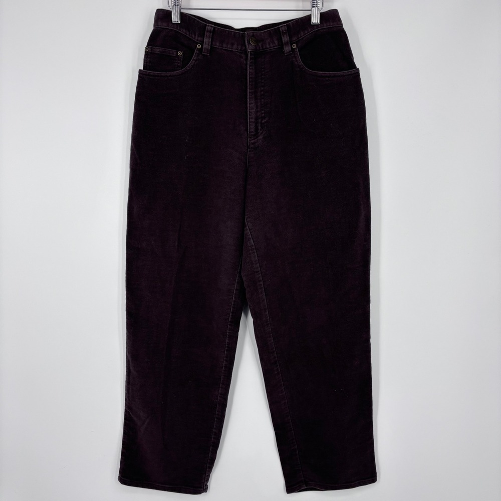 LL Bean Corduroy Pants Womens 12 Reg Dark Purple High Rise Straight Leg Classic